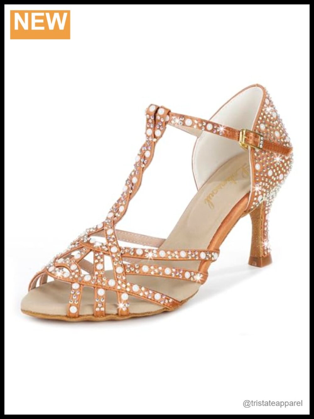 Crystal Embellished Latin Dance Heels Ankle Strap Ballroom Party Shoes